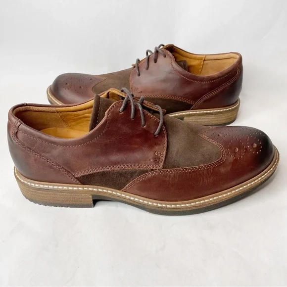 Ecco Kenton Brogue Tie Wingtip Brown Leather Oxford Dress Shoe display picture 2